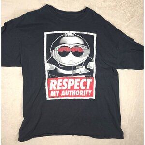 South Park Cartman Shirt Mens 2XL Black Respect My Authority Graphic Comedy Tee